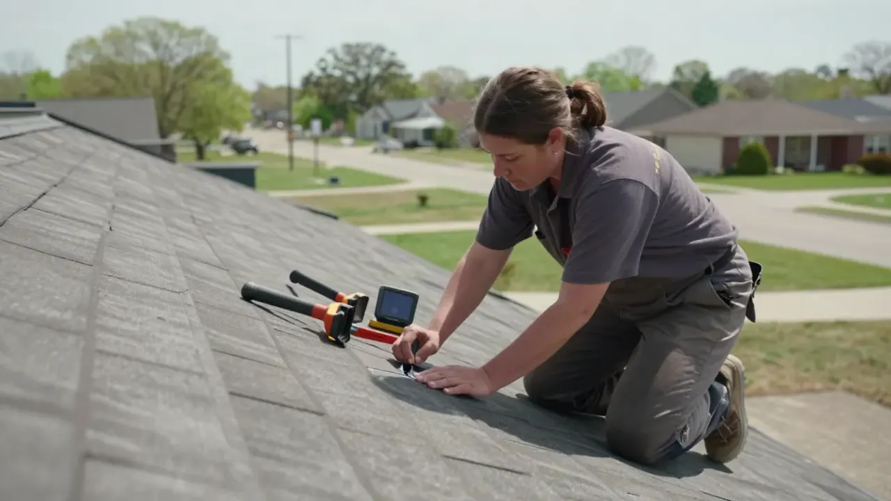 Roof Leak Repair in Baytown, Texas: Roof Leak Repair professional inspecting the work area before starting